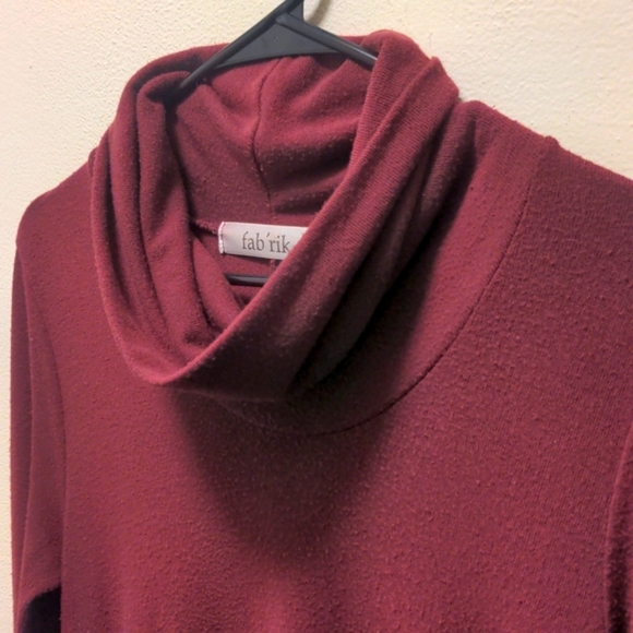 Dark Ruby Handkerchief Sweater Tunic with Cowl Neck - Picture 2 of 8